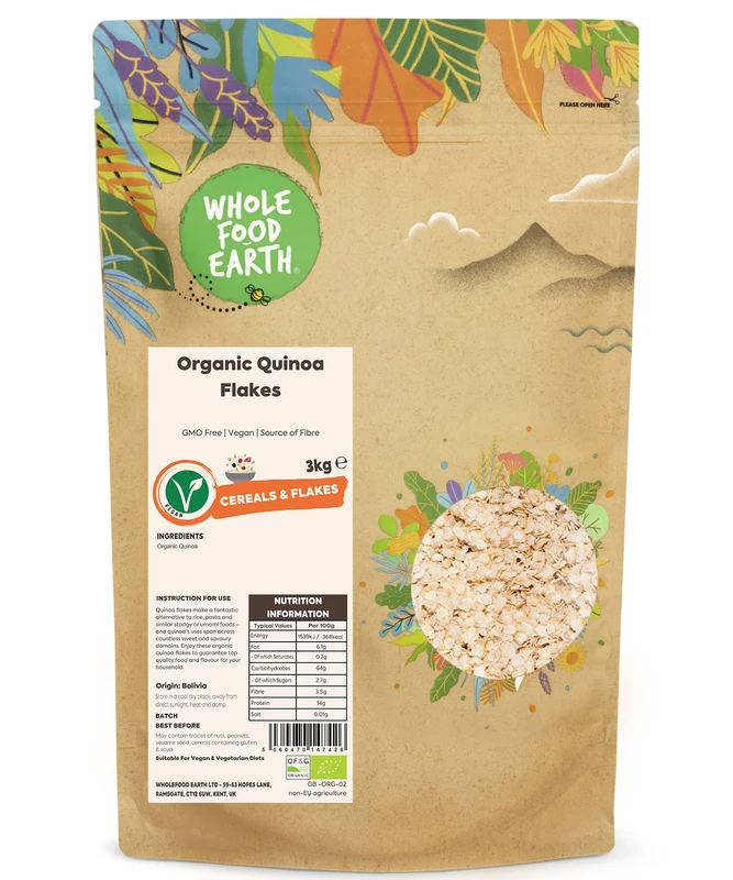 Wholefood Earth Organic Quinoa Flakes – 3 kg | GMO Free | Vegan | Source of Fibre | Certified Organic