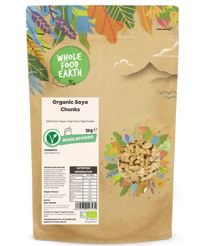 Wholefood Earth Organic SOYA Chunks 3kg GMO Free | Vegan | High Fibre | High Protein | Certified Organic (Packaging may vary) - Image 1