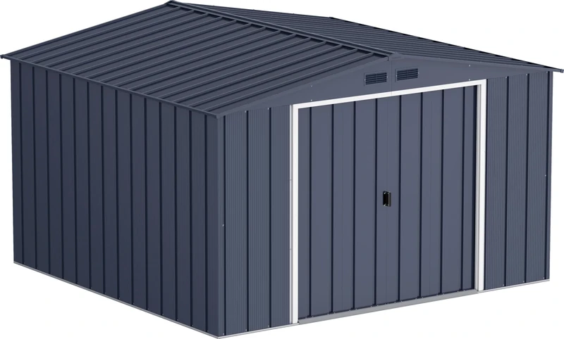 Duramax ECO 10 x 10 (9.74 m2) Metal Garden Storage Shed, Hot-Dipped Galvanized Metal Garden Shed, Tool Storage Shed, Strong Reinforced Roof Structure, Maintenance-Free Metal Shed, Anthracite