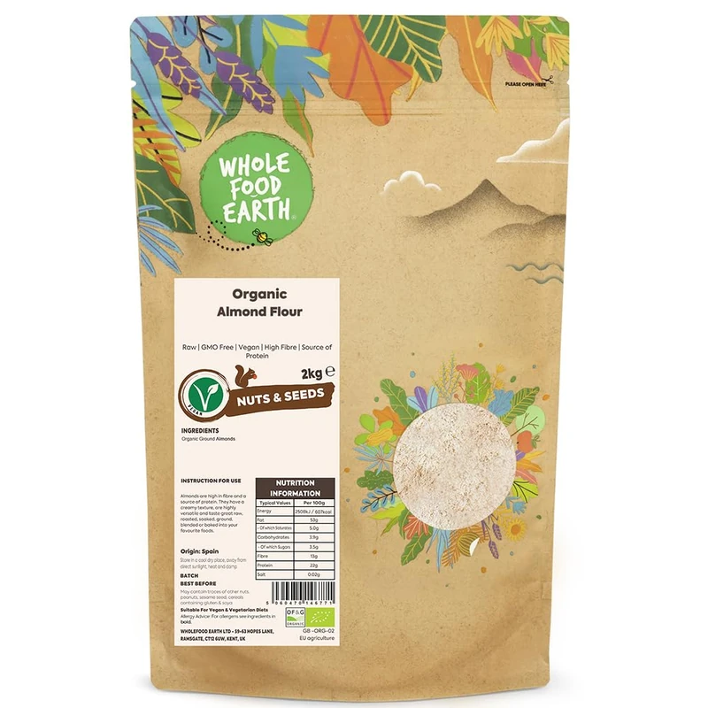 Wholefood Earth Organic Ground Almonds – 2 kg | Raw | GMO Free | Vegan | High Fibre | Source of Protein | Certified Organic - Image 1