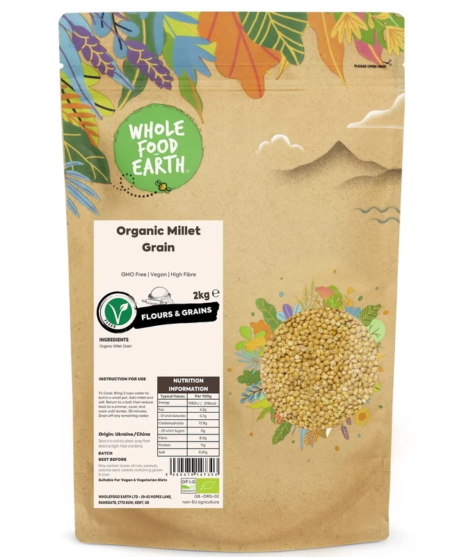 Wholefood Earth Organic Millet Grain – 2 kg | GMO Free | Vegan | High Fibre | Certified Organic