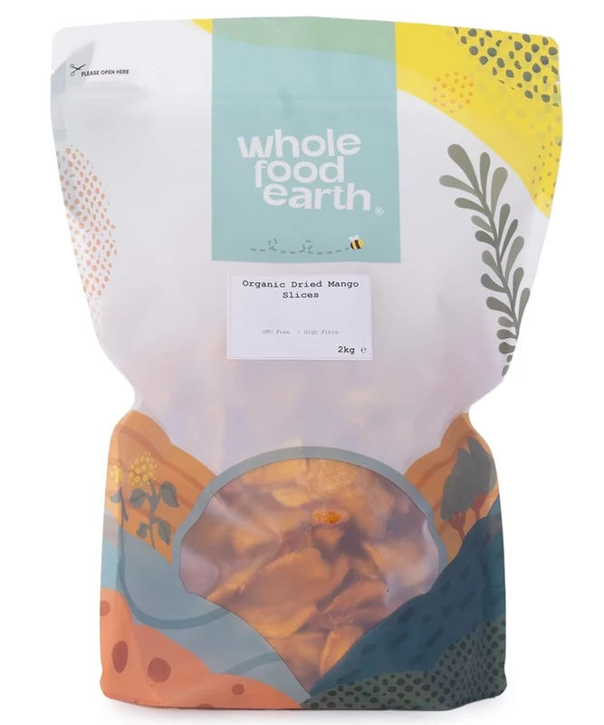 Wholefood Earth Organic Dried Mango Slices – 2 kg | GMO Free | Vegan | High Fibre | Certified Organic