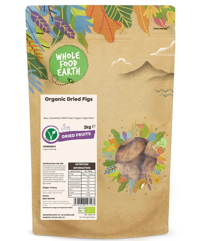 Wholefood Earth Organic Dried Figs – 2 kg | Raw | Sundried | GMO Free | Vegan | High Fibre | Certified Organic - Image 1