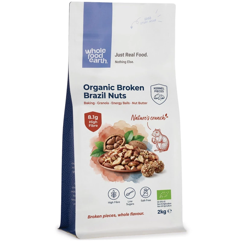 Wholefood Earth Organic Broken Brazil Nuts – 2 kg | Raw | GMO Free | Vegan | Source of Fibre | Certified Organic