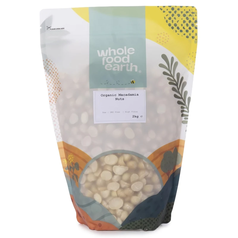 Wholefood Earth Organic Macadamia Nuts 2 kg Raw | GMO Free | Vegan | High Fibre | Certified Organic