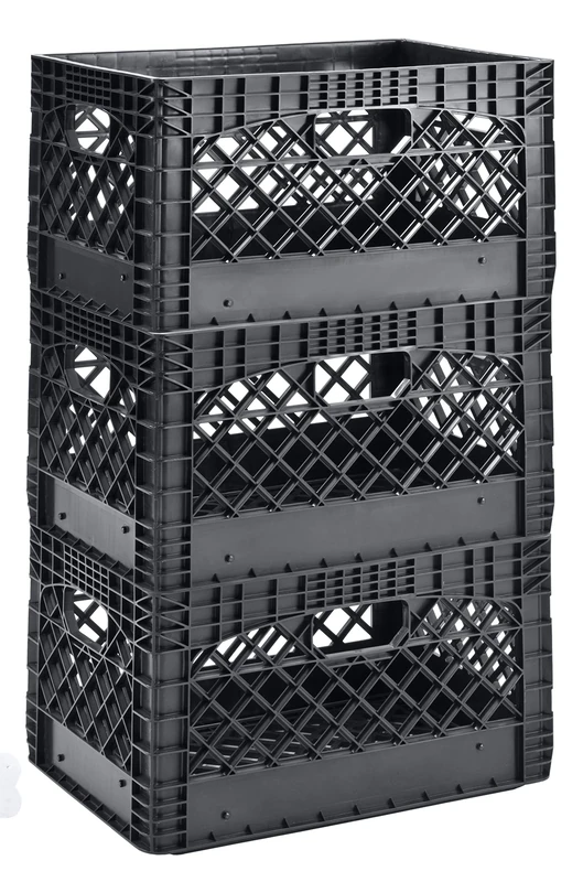 Muscle Rack PMK24QTB-3 24 quart 3 Pack black Heavy Duty Rectangular Stackable Dairy Milk Crates, 11" Height, 19" width - Image 1