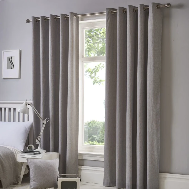 Fusion Sorbonne Silver Eyelet Curtains – W229 x L183cm (90 x 72") – 100% Cotton Thermal Drapes for Bedroom & Living Room – 2 Panels – Light Grey Door Curtains