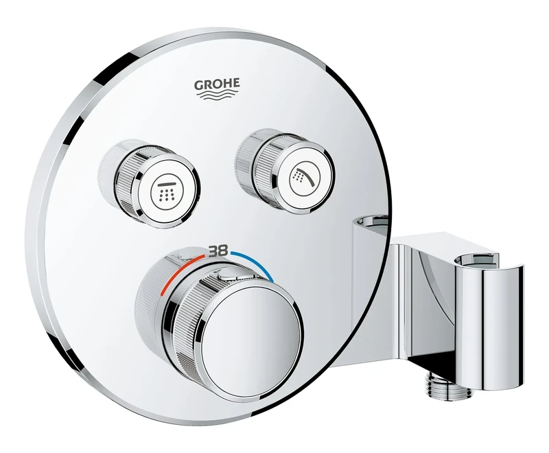 GROHE Grohtherm Smartcontrol Thermostat for Shower Or Bath, for Concealed Installation, with Two Valves and Integrated Shower Union Round Shape, Chrome 29120000