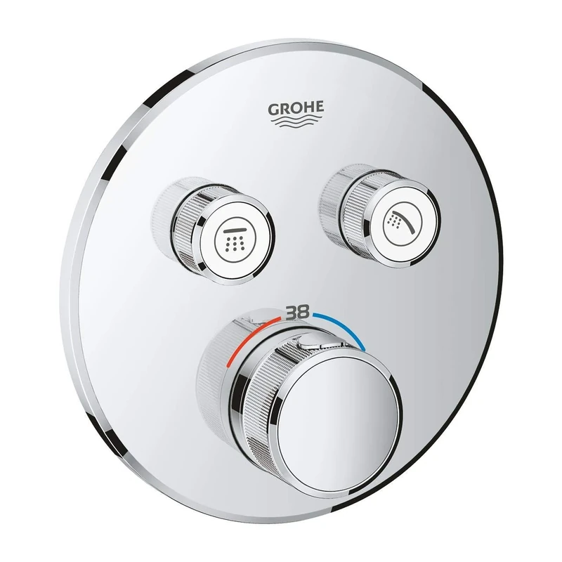 GROHE Grohtherm SmartControl - Water Saving Thermostat for Shower/Bath - Concealed Installation for GROHE Rapido SmartBox (35 600) - 2 Valves - Round Shape - Safety Button at 38°C - Chrome - 29119000