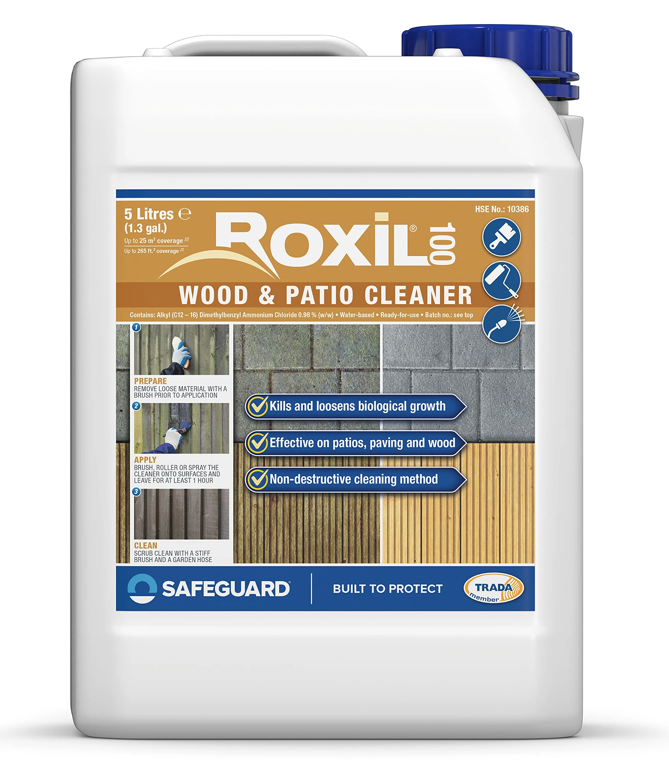 Roxil 100 Wood & Patio Cleaner 5L - Green Mould, Algae & Lichen Killer - Restore the appearance of your Patio, Deck, Fence or Paving (1)