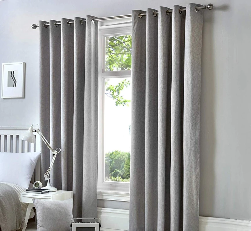 Fusion Sorbonne Silver Eyelet Curtains – W168 x L229cm (66 x 90") – Light Grey Cotton – Thermal Lined – Bedroom/Living Room/Door Drapes