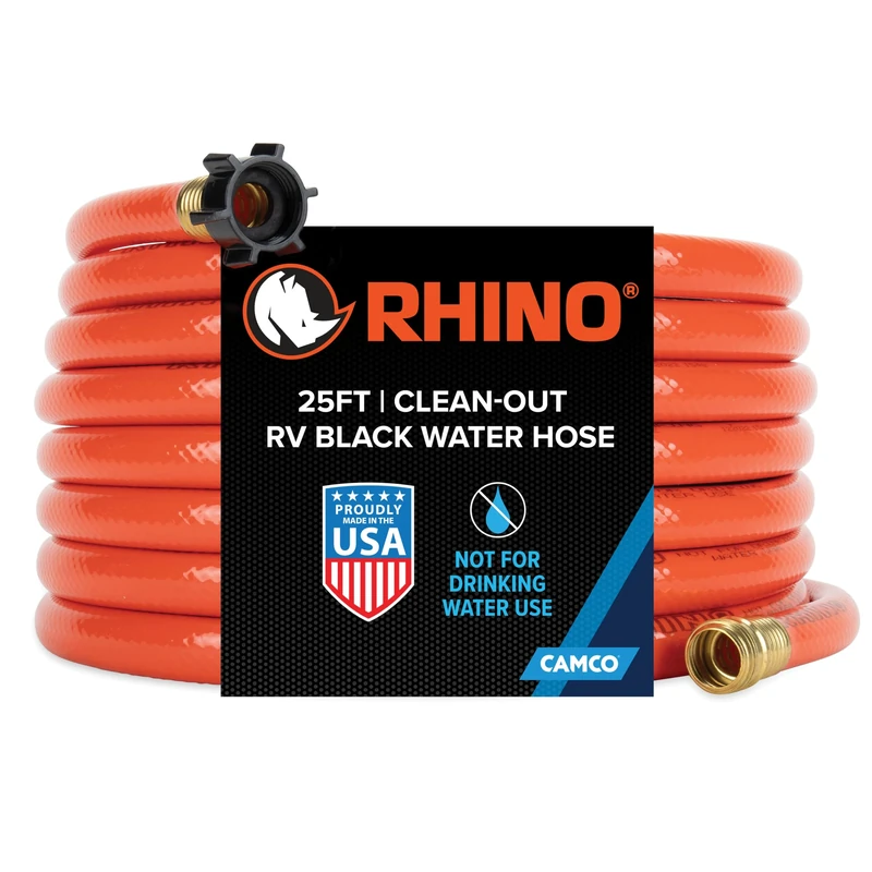 Camco 22990 Rhino 25-Ft Clean-Out Camper/RV Black Water Hose, Orange, One Size