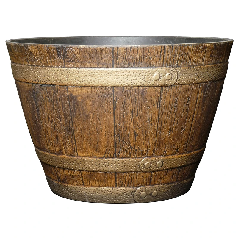 Classic Home and Garden 72 Whiskey Barrel, 15", Distressed Oak