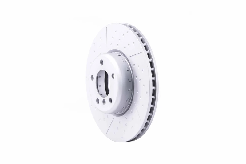 HELLA 8DD 355 120-821 Brake Disc - 65145PRO_HC - High-carbon - Coated - 340mm - 30mm - Drilled dimples/two-part brake disc/slotted/internally vented - for e.g. BMW - Image 1