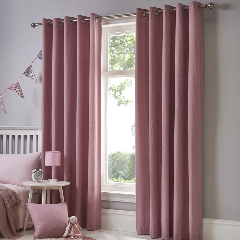 Fusion Sorbonne 100% Cotton Eyelet Lined Curtains, Blush, 66 x 90 Inch