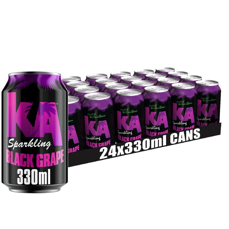 KA Caribbean Black Grape Fizzy Drinks - Traditional & Authentic Caribbean Jamaican Style Sparkling Drink - Soft Drinks Multipack - Black Grape Soda Drinks Bulk Pack - 24 x 330ml Cans