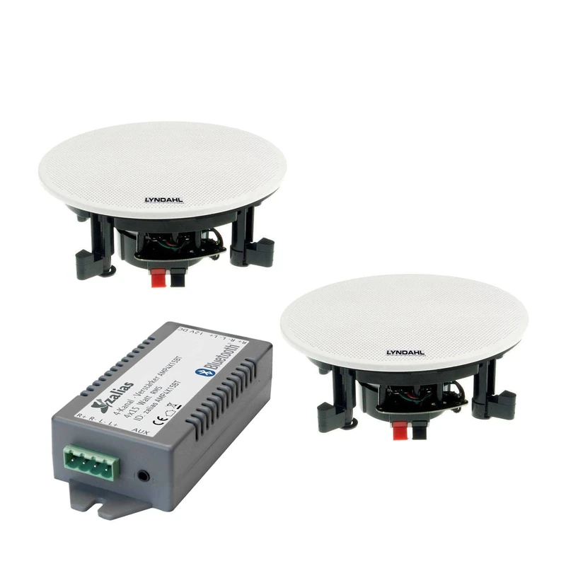 Lyndahl CS200P Set with 2 or 4 Speakers Including Bluetooth Amplifier, Built-in Speaker, Bluetooth, Ceiling Speaker with Aux-in, Bluetooth Speaker with 2 Speakers