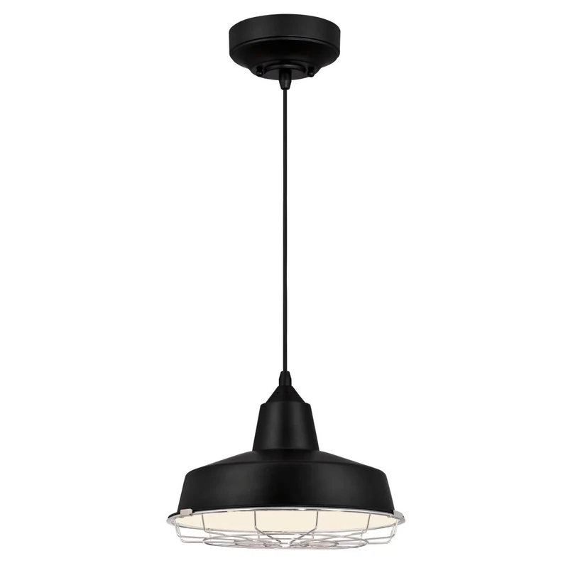 64010 Academy One-Light LED Indoor Pendant, Black Finish with Removable Chrome Cage