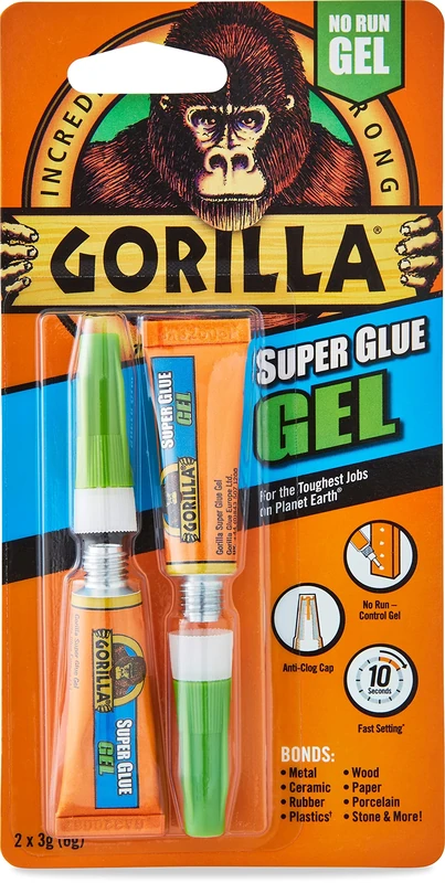 Gorilla Super Glue Gel 3g 2pk - Fast Setting, No Run, Clog Cap