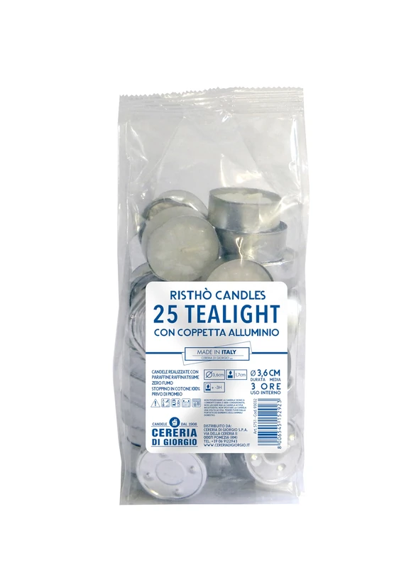 Cereria di Giorgio risthò Tealight with Cup, Wax, White, 3.6 x 3.6 x 1.7 cm