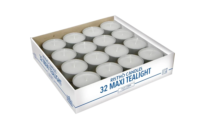 Cereria di Giorgio risthò Maxi Tealight with Cup, Wax, White, 5.9 x 5.9 x 2.3 cm, 32 Unit