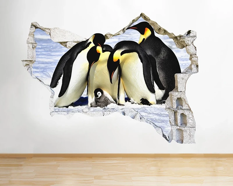 Q483 Penguins Bird Animal Living Smashed Wall Decal 3D Art Stickers Vinyl RoomKids Bedroom Baby Nursery Cool Livingroom Hall Boys Girls