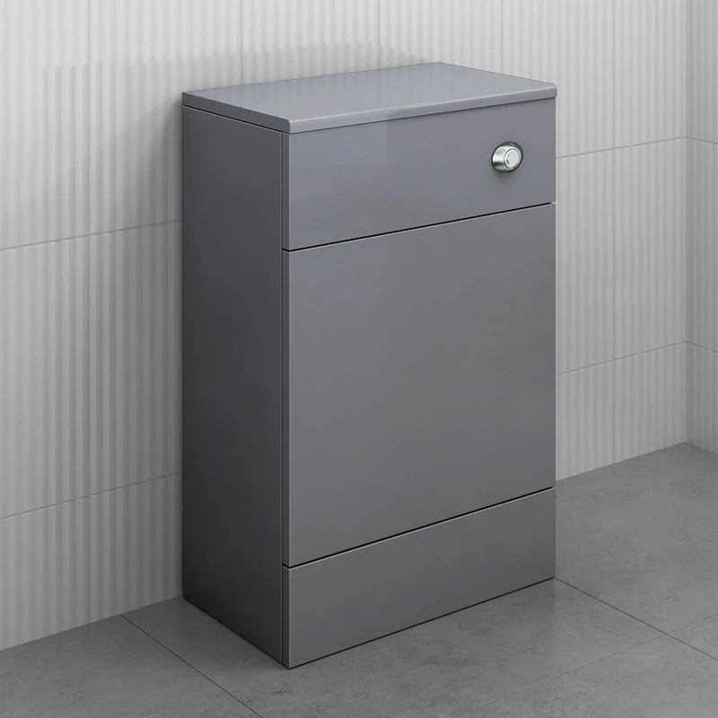 iBathUK 500mm Gloss Grey White Harper Back to Wall Toilet Cupboard Unit- Grey (Flat Pack)