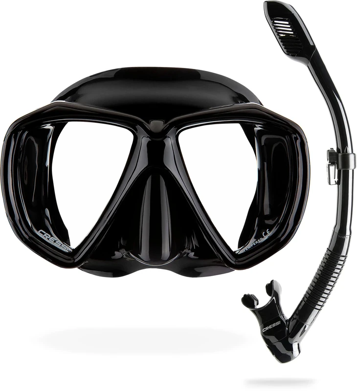 CRESSI Set Ranger & Dry - Snorkel Combo Set for Adults, Mask and Snorkel in Practical Case, Black/Black, One Size