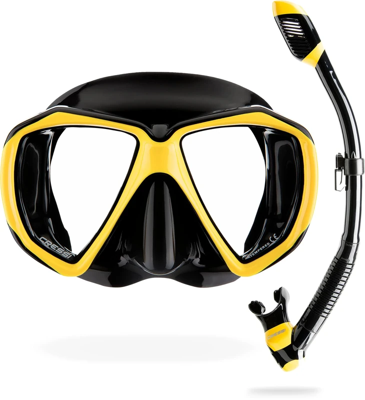 CRESSI Set Ranger & Dry - Snorkeling Combo Set for Adults, Mask and Snorkel in Practical Case, Black/Blue, One Size