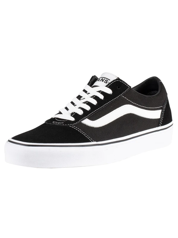 Vans Mens Size 7, Ward Sneaker Black & White Suede Canvas Lace Up Shoes, Low Top Men's Trainers, Lightweight Sports Shoes Active Wear Range (7 UK)