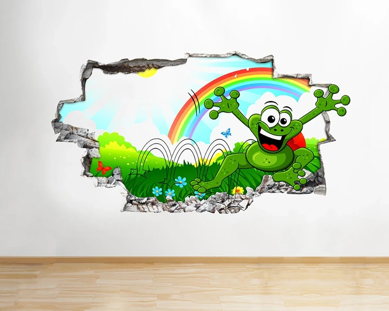 Q599 Cartoon Frog Cool Kid Bedroom Smashed Wall Decal 3D Art Stickers Vinyl RoomKids Bedroom Baby Nursery Cool Livingroom Hall Boys Girls