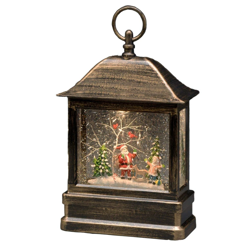 Konstsmide LED Snow Globe Lantern"Santa Scene"/Christmas Lantern Warm White Diode/Transformer or Battery 3xC 1.5V (excl.)/5 Hour Timer Function/Water Filled/Water Spinner