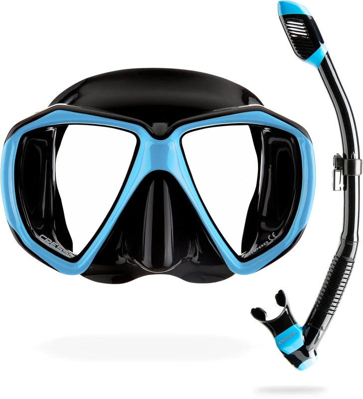 Cressi Set Ranger & Dry - Snorkeling Combo Set for Adults, Mask and Snorkel in Practical Case, Black/Yellow, One Size