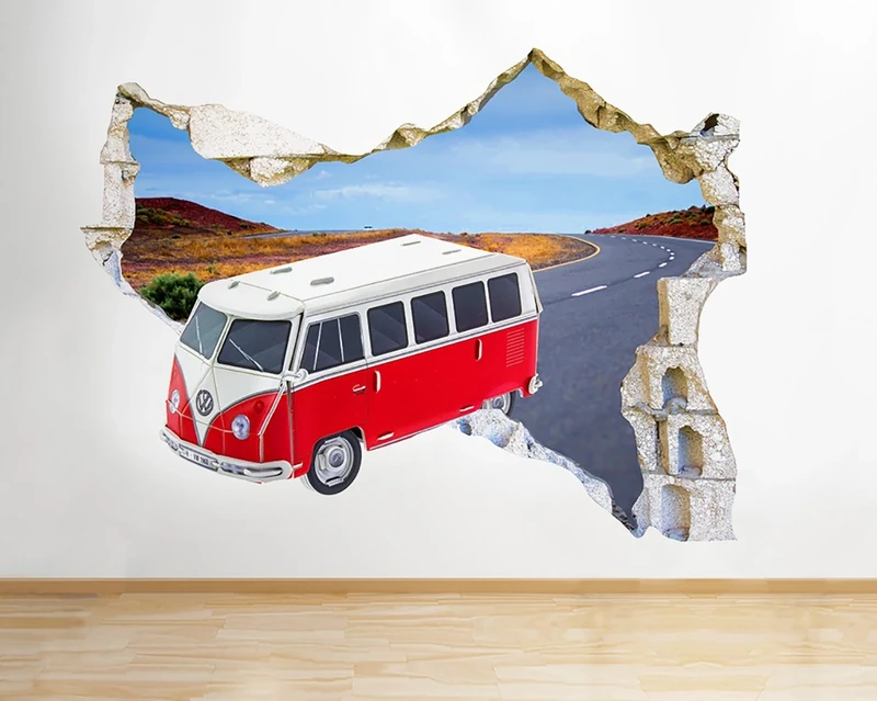Travel Minivan Roadtrip Kid Bedroom Smashed Wall Decal 3D Art Stickers Vinyl RoomKids Bedroom Baby Nursery Cool Livingroom Hall Boys Girls