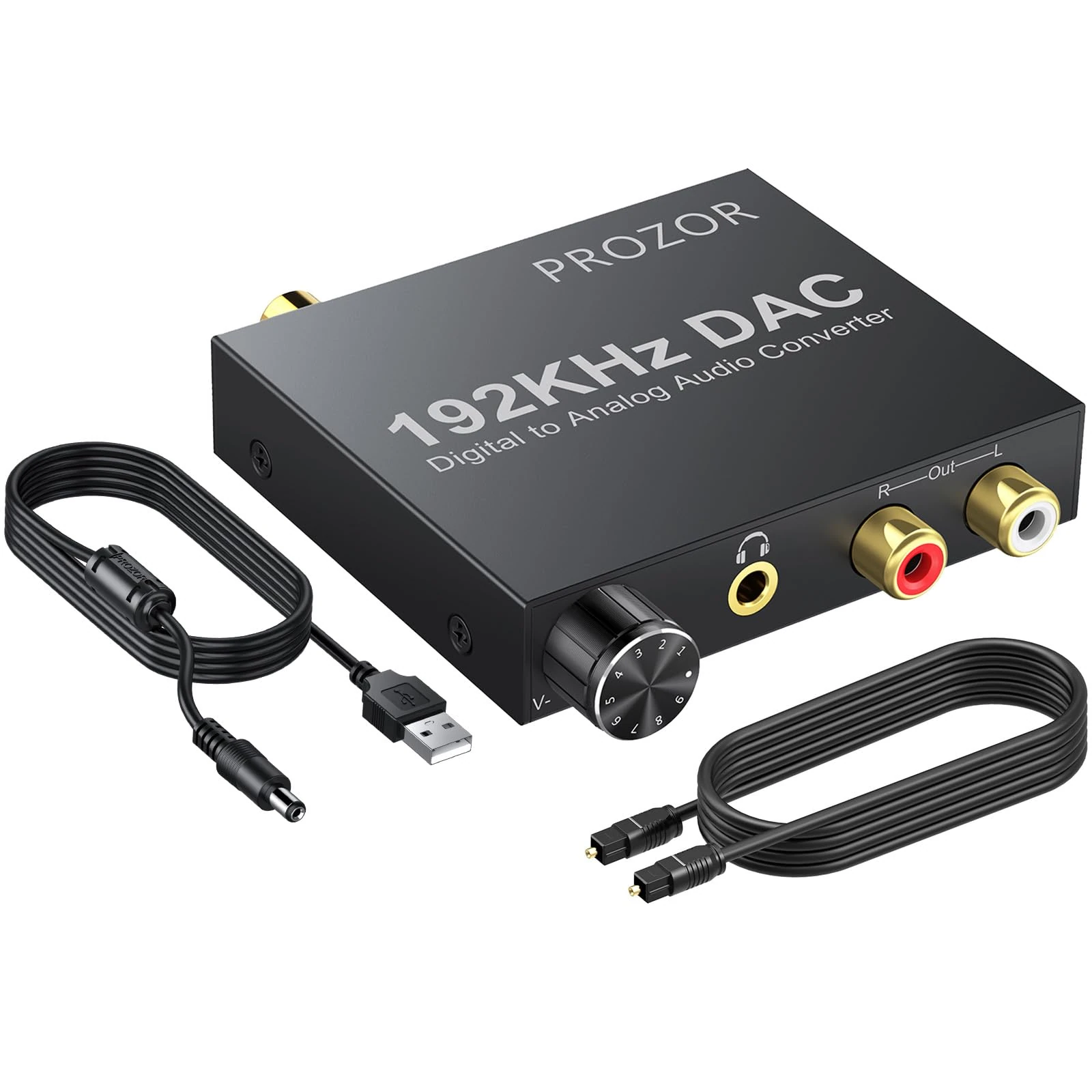 PROZOR DAC Converter 192KHz - Optical to 3.5mm Support Volume Adjust Digital to Analog Audio Converter Optical SPDIF Toslink Coaxial to 3.5mm L/R RCA Analog Stereo Adapter for PS3 PS HDTV Blu-ray DVD