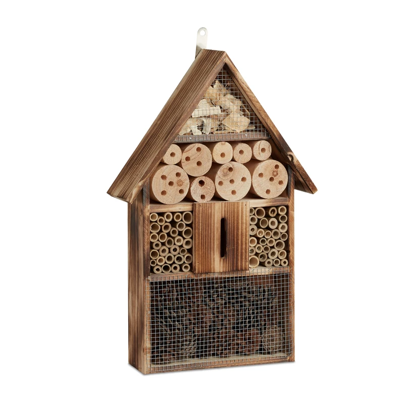 Relaxdays Insect Hotel, Wild Bee Nature Reserve, House, Habitat, Hang, Garden, Balcony, HxWxD: 48 x 31 x 9.5 cm, Natural
