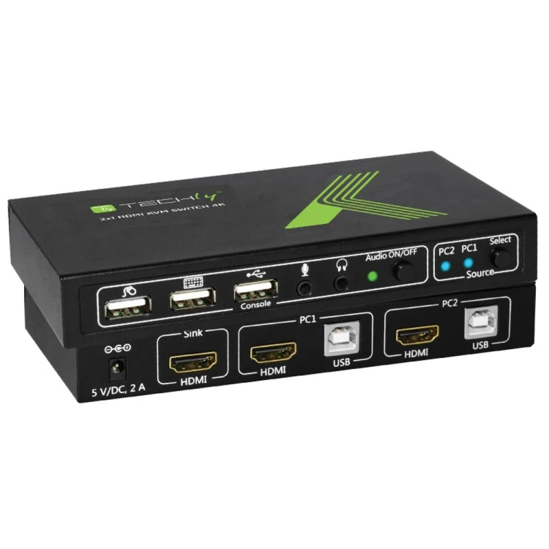 Techly 2-Port HDMI KVM Switch - 4K 2-Way USB Controller - Image 1