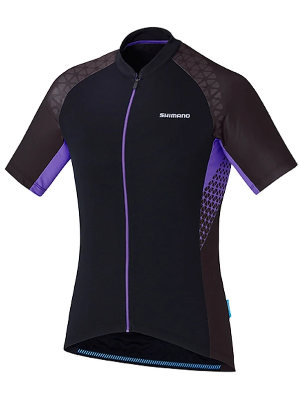 Shimano Womens, Escape Print Short Sleeve Jersey, Black/Ultra Violet, Large