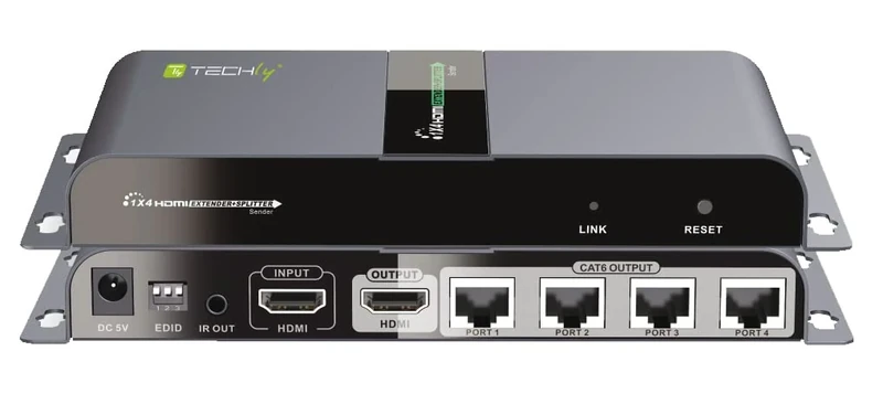 Techly IDATA EX-HL41TY Con su Cavo Cat 6 Fino a 40 m HDMI 1x4 Extender/Splitter with IR over RJ45 50 m Black