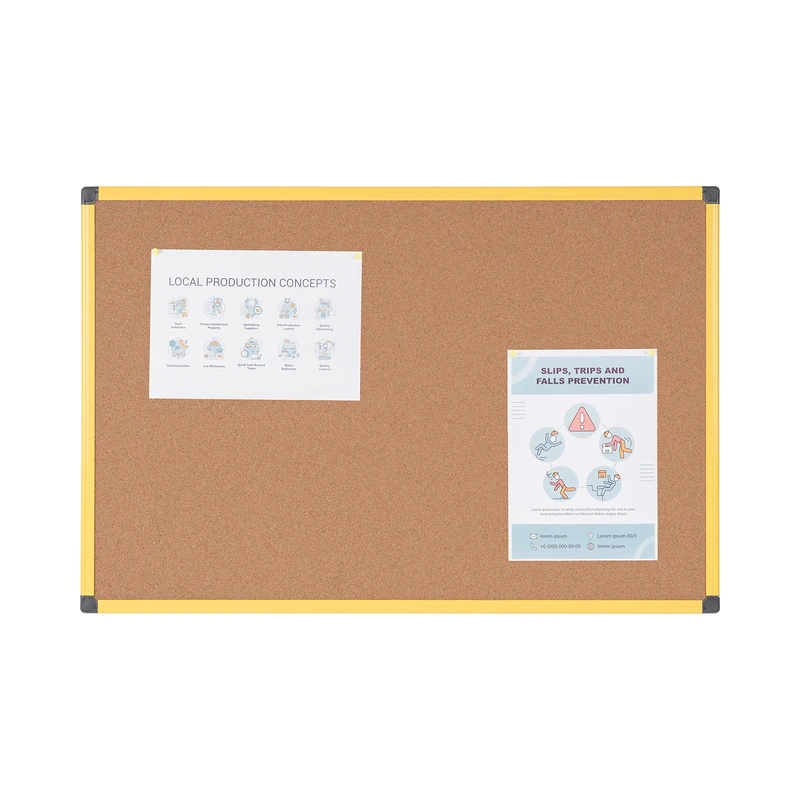 Bi-Office Ultrabrite Cork Board 90 x 60 cm with Yellow Aluminium Frame