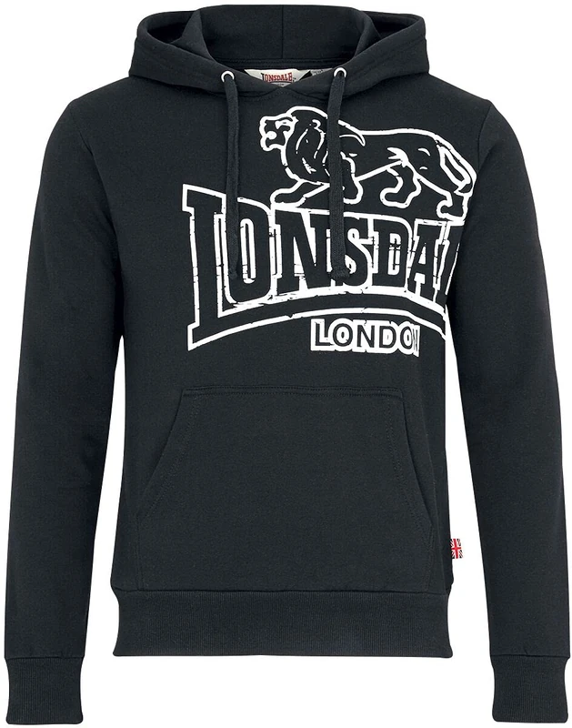 Lonsdale London Men's Tadley Hoodie, Men, Hooded Pullover, 114940, Black/Ecru, 4XL