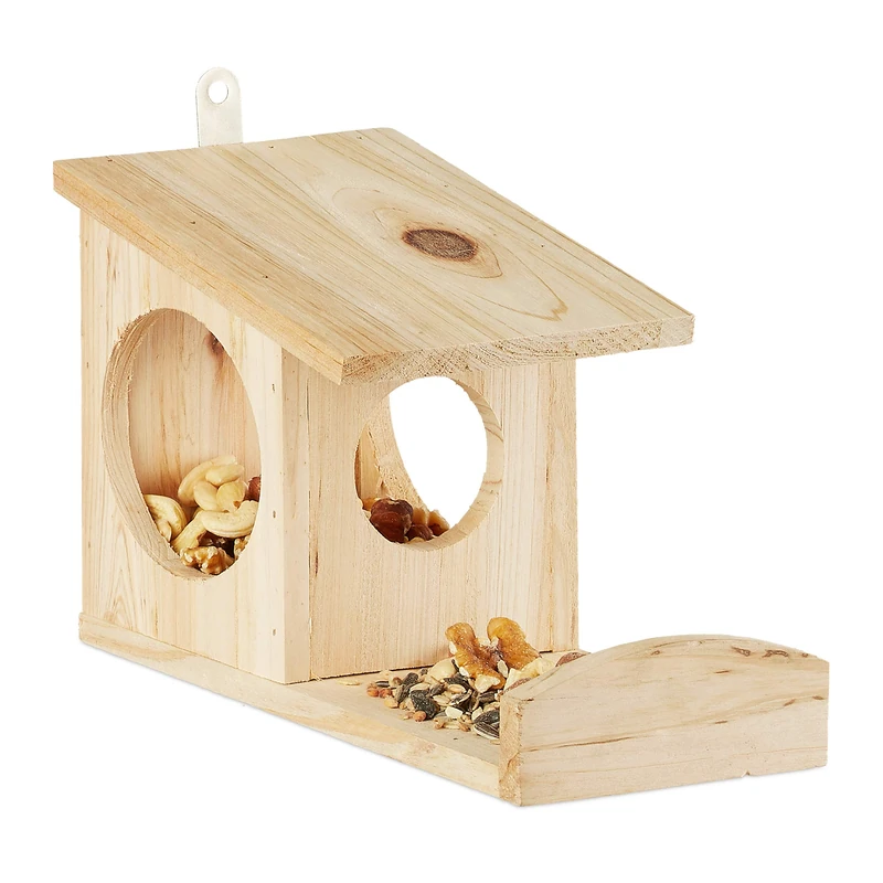 Relaxdays Hanging Squirrel Feeder, Wooden, Weather, HxWxD: ca 17.5 x 12 x 25 cm, Natural