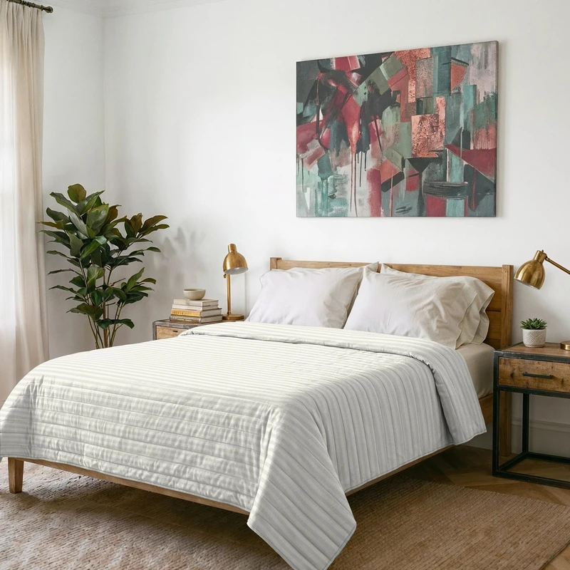 Italian Bed Linen Satin Summer Quilt, Polyester, Cream, 260x250cm