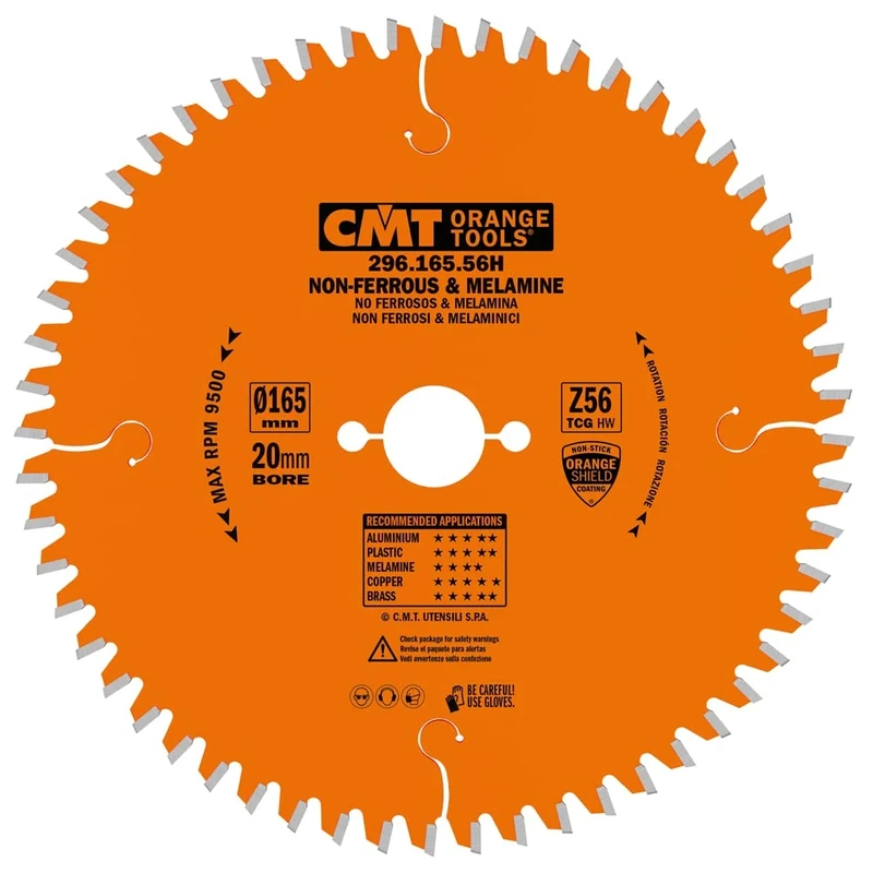 CMT 296.165.56H - Non-Metal/Laminate Saw Blade 165X2.2/1.6X20 Z56 TCG-6° Neg