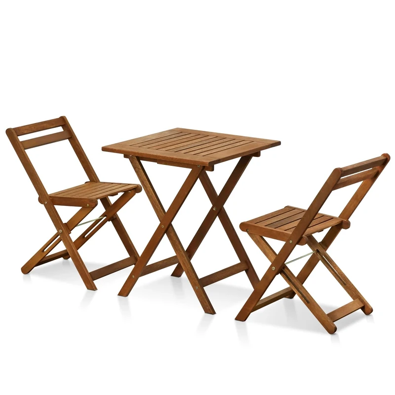 Furinno TIOMAN Outdoor Dining Set, 3 Piece Bistro Set in Teak Oil, for Patio, Garden, Porch, Natural