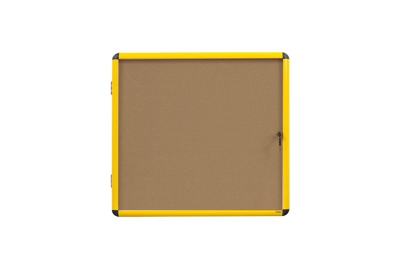 Bi-Office Ultrabrite Display Case – 12 x A4, Cork Lockable Board with Yellow Aluminium Frame