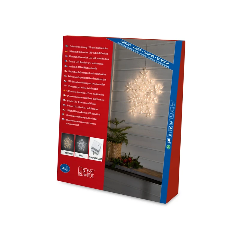 Konstsmide Christmas Outdoor Silhouette Lights / LED Acrylic Decoration Snowflake / Outdoor Lighting (IP44) / 8 Functions, with Memory Control Unit / 90 Warm White LEDs / Transparent Cable