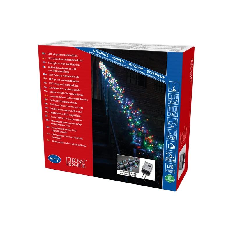 Konstsmide 3863-500 Micro Led Cluster Chain / For Outside (Ip44) / With 8 Functions, Control Unit And Memory Function / 960 Colored Diodes / 36V External Transformer / Black Cable