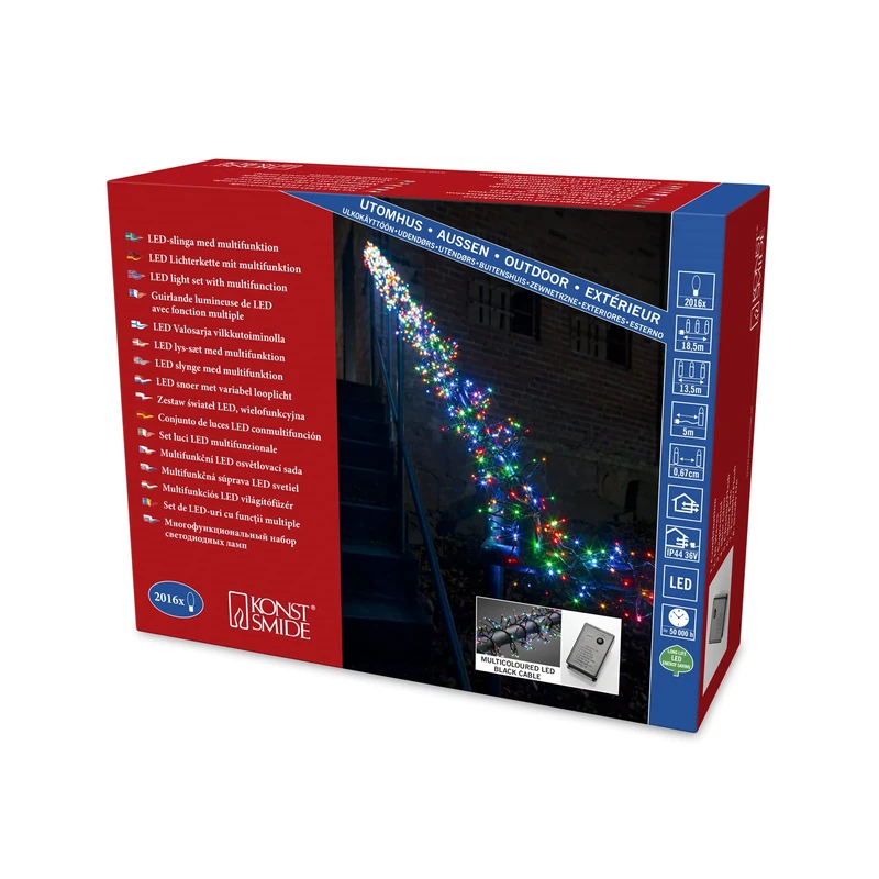 Konstsmide 3866-500 Micro Led Cluster Light Chain "Cluster" / For Outside (Ip44) / With 8 Functions, Control Unit And Memory Function / 2016 Colored Diodes / 36V External Transformer / Black Cable