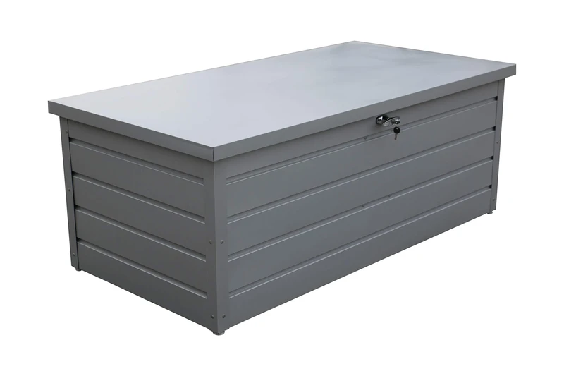 Duramax Palladium Metal Cushion Box Small (710 L) with Hydraulic Gas Cylinder & Lockable Handle with keys, Outdoor Deck Box and Garden Furniture Organizer, Silver